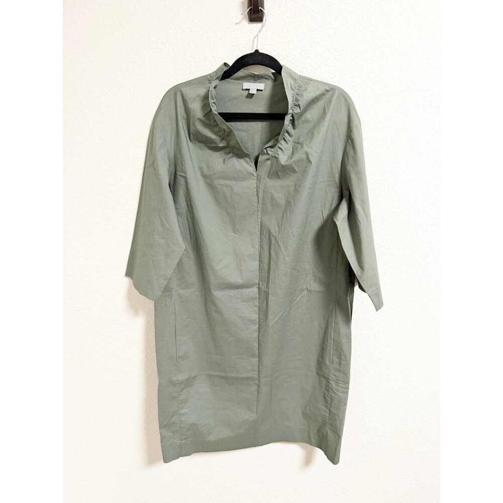 COS Womens Day Dress Ruffle Collar Long Sleeve Cotton Blend Khaki‎ Green Size 12